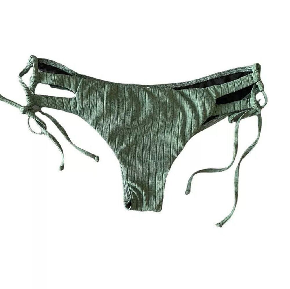 Reef Cheeky Bikini Bottom Tie Side Ribbed L M Olive Green Swimsuit Ribbed Rio